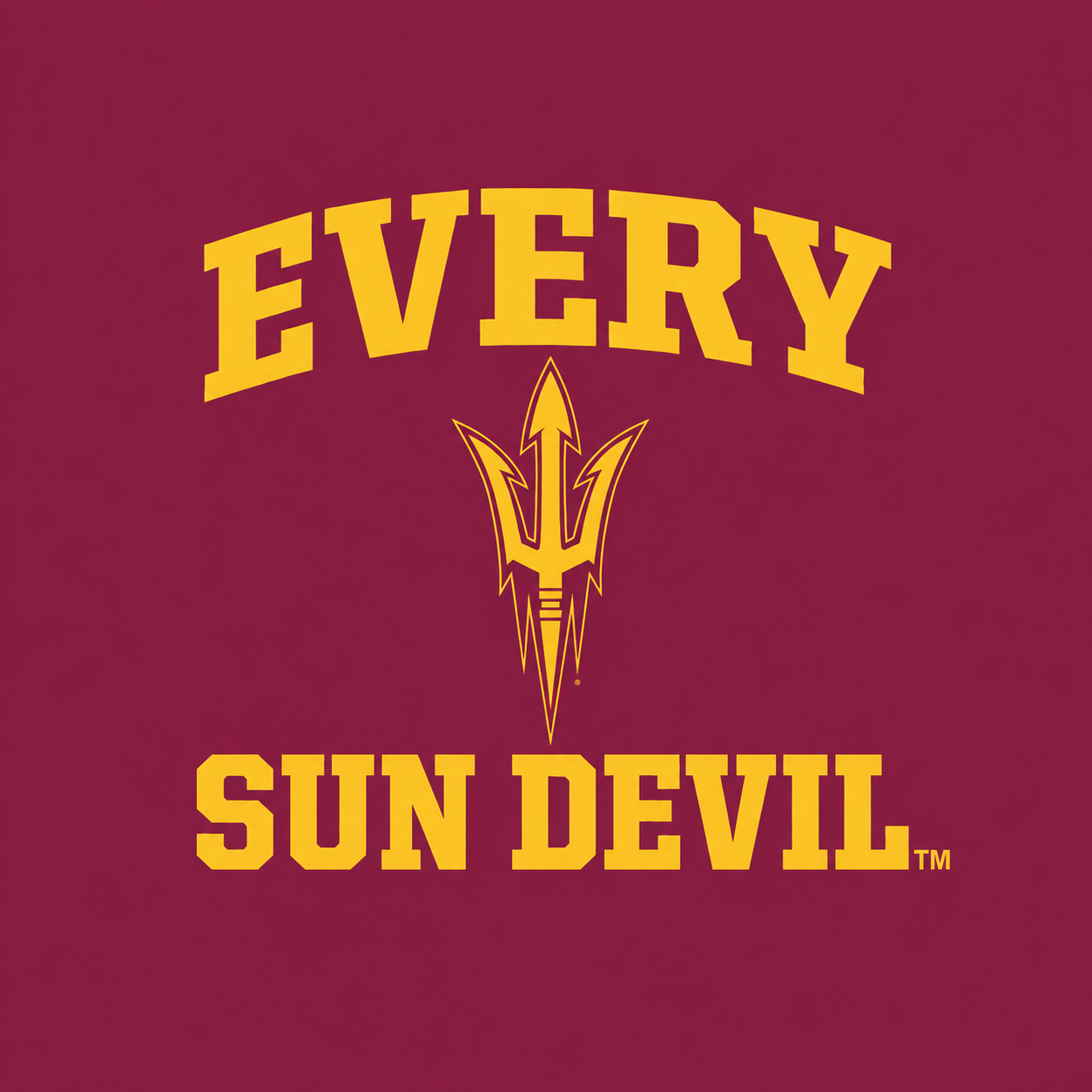Arizona State Sun Devils logo with “Every Sun Devil” in gold on maroon background