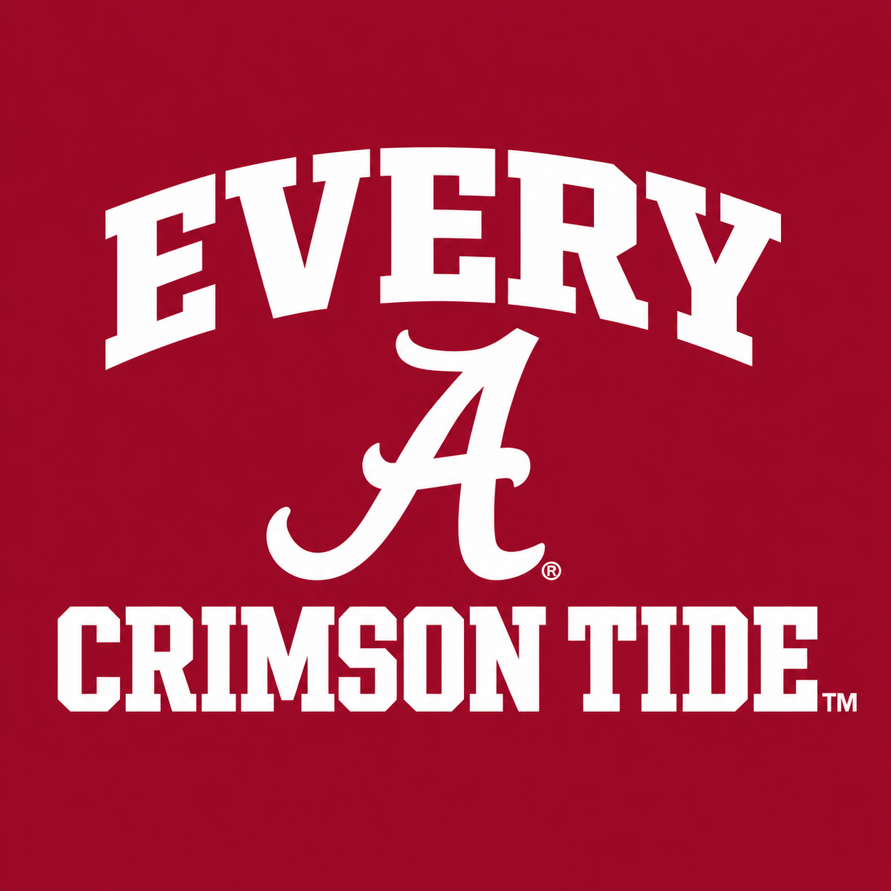 University of Alabama “Every Crimson Tide” logo in white on a crimson background