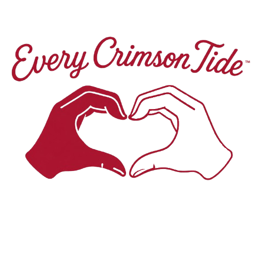“Every Crimson Tide” text above two hands forming a heart in crimson and white