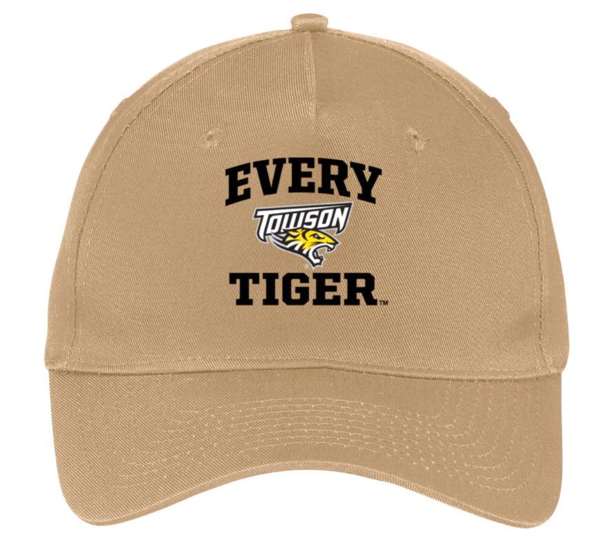 Tan baseball cap with “EVERY TOWSON TIGER” text and tiger logo on the front