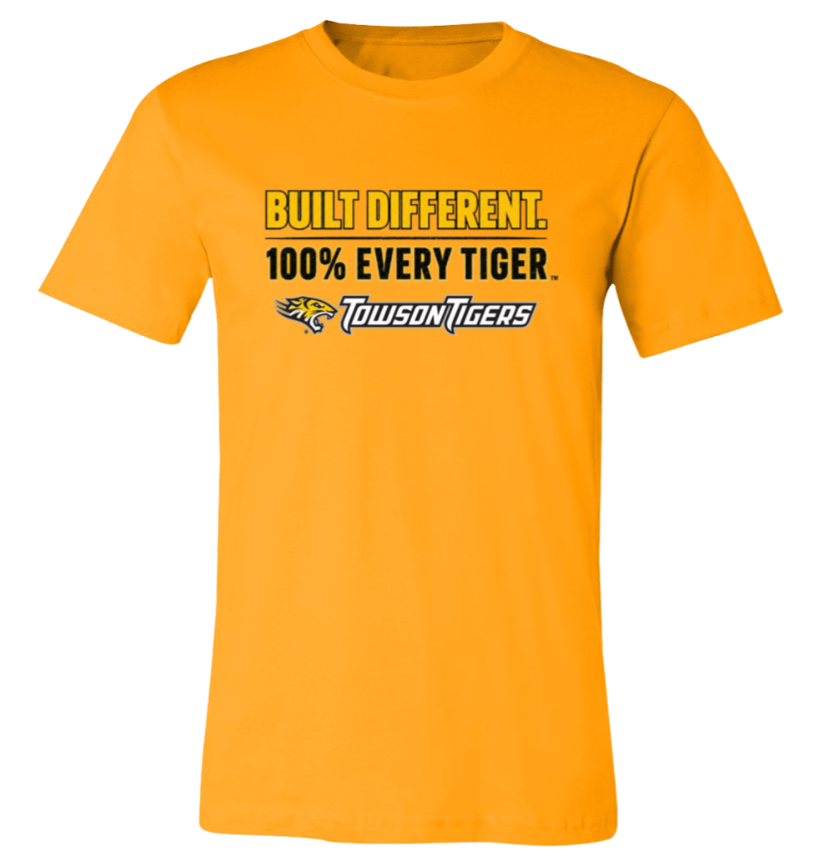 Orange T-shirt with “Built Different. 100% Every Tiger.” text and Tigers logo