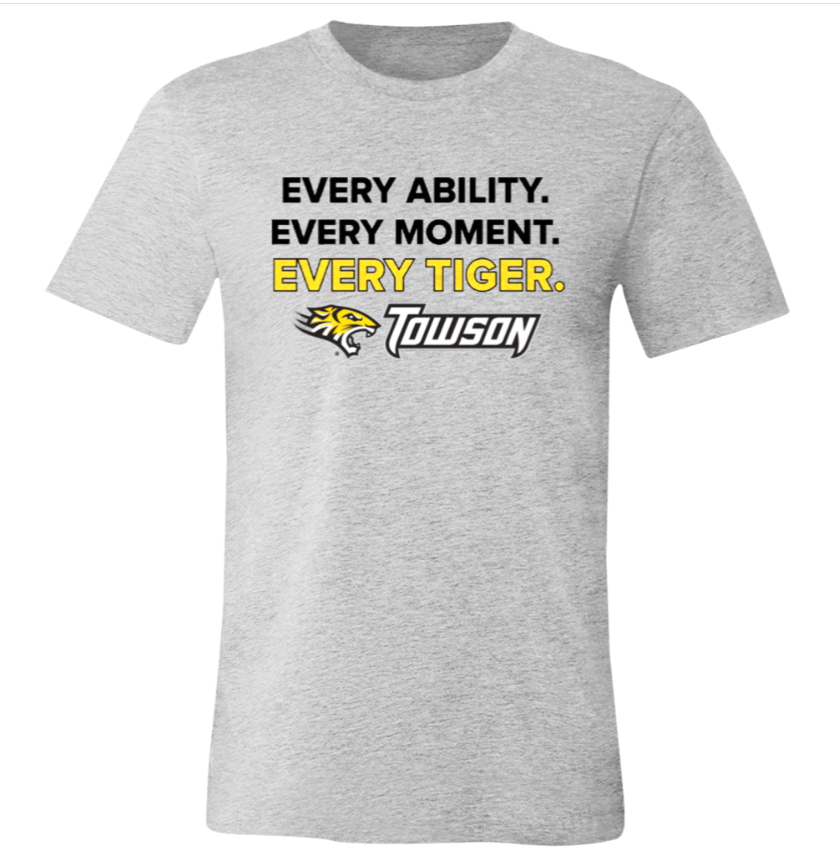 Gray T-shirt with "EVERY ABILITY. EVERY MOMENT. EVERY TIGER. THOMPSON" text and tiger logo