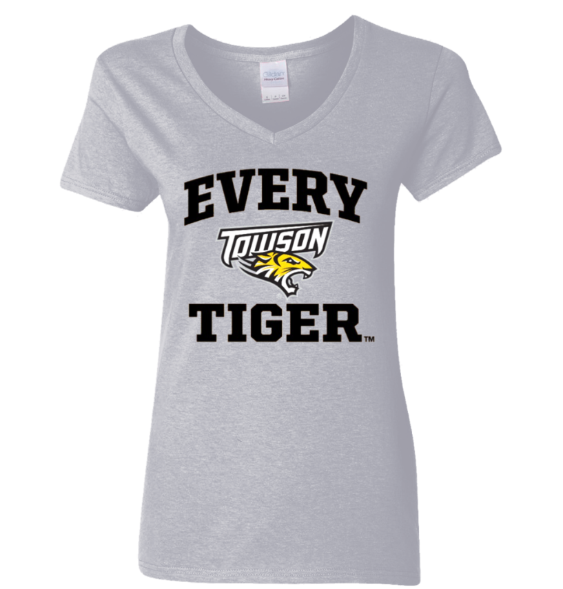 Gray V-neck T-shirt with “EVERY OWSON TIGER” text and a tiger logo on the chest