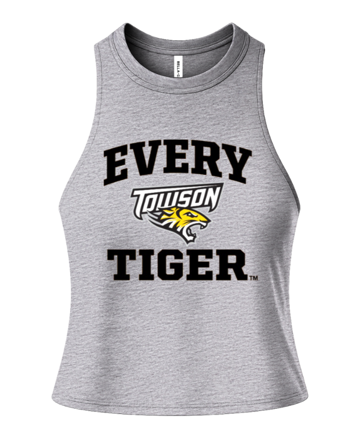Gray sleeveless tank top with “EVERY TOWSON TIGER” text and Towson Tigers logo
