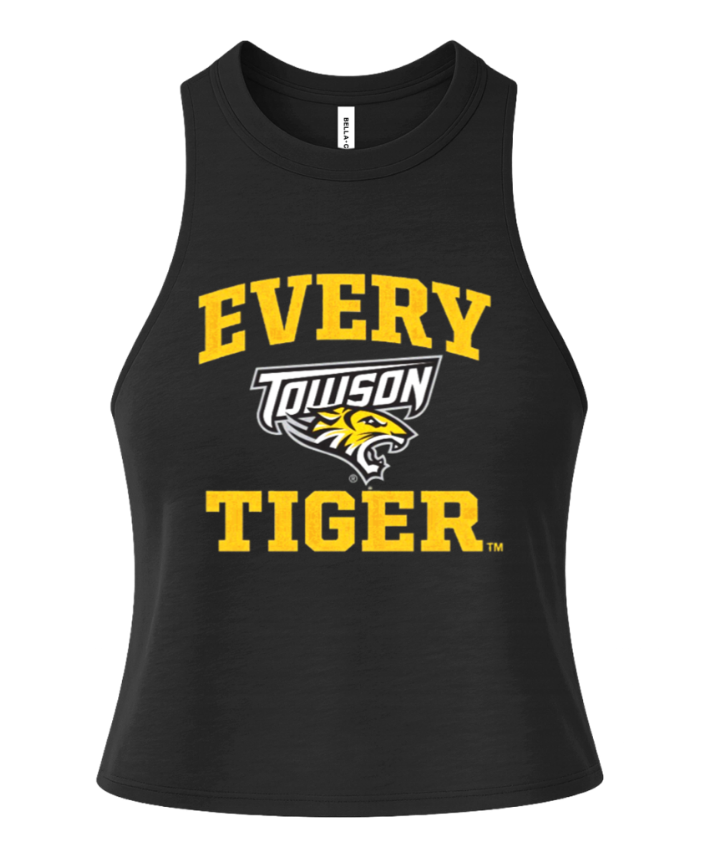 Black tank top with "EVERY TOWSON TIGER" in yellow and the Towson Tigers logo