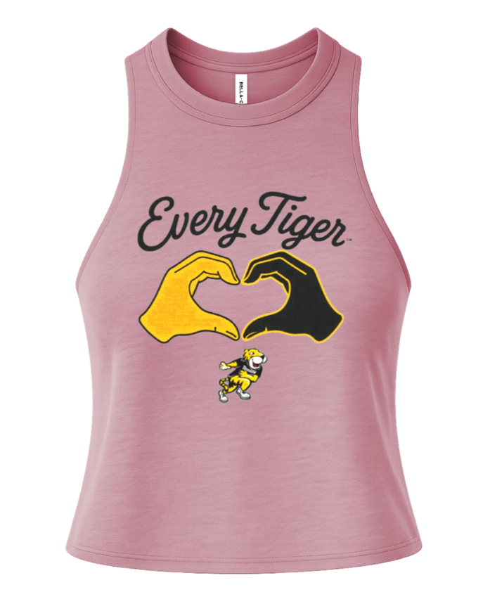 Pink tank top with “Every Tiger” text and two hands forming a heart over a tiger logo