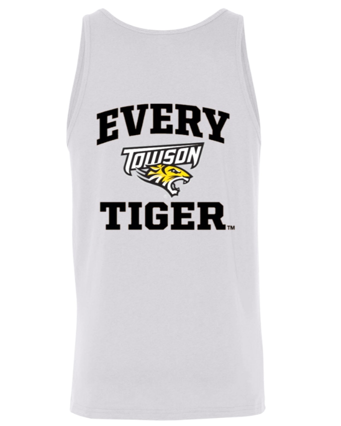 White tank top with “EVERY TIGER” text and Tulson logo on the front.