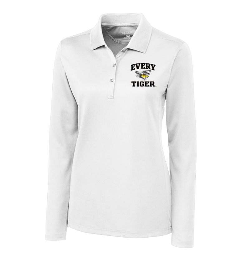 White long-sleeve polo shirt with a 