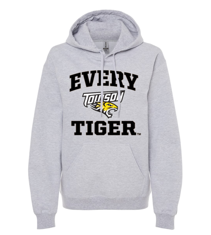 Gray hooded sweatshirt with “EVERY Tiger” text and logo on the front
