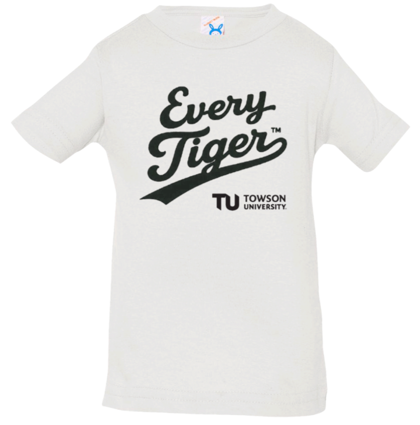 White Towson University T-shirt with black 