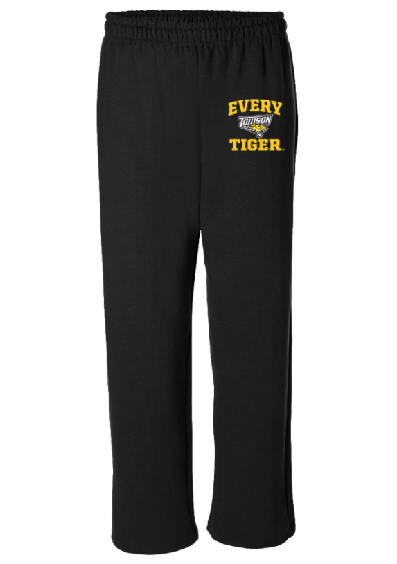 Black sweatpants with “Every Tiger” logo on the left thigh