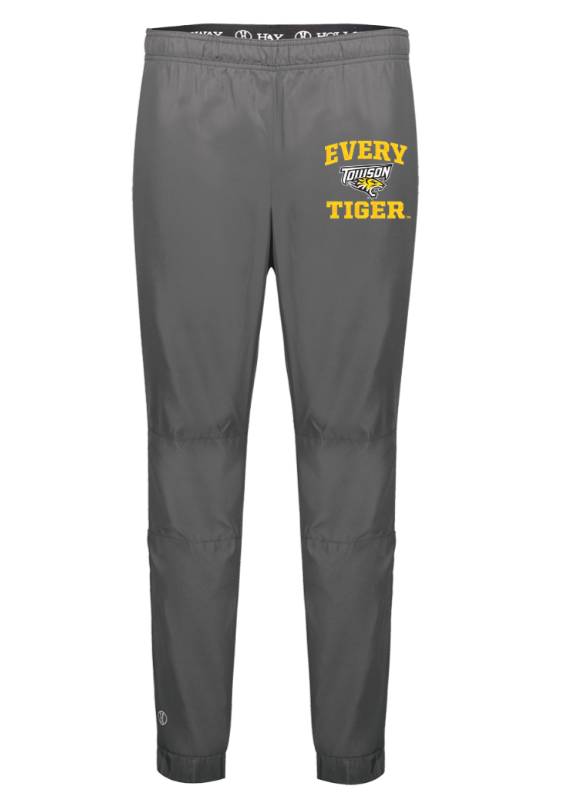 Gray jogger pants with “EVERY TIGER” printed in yellow on the upper left leg
