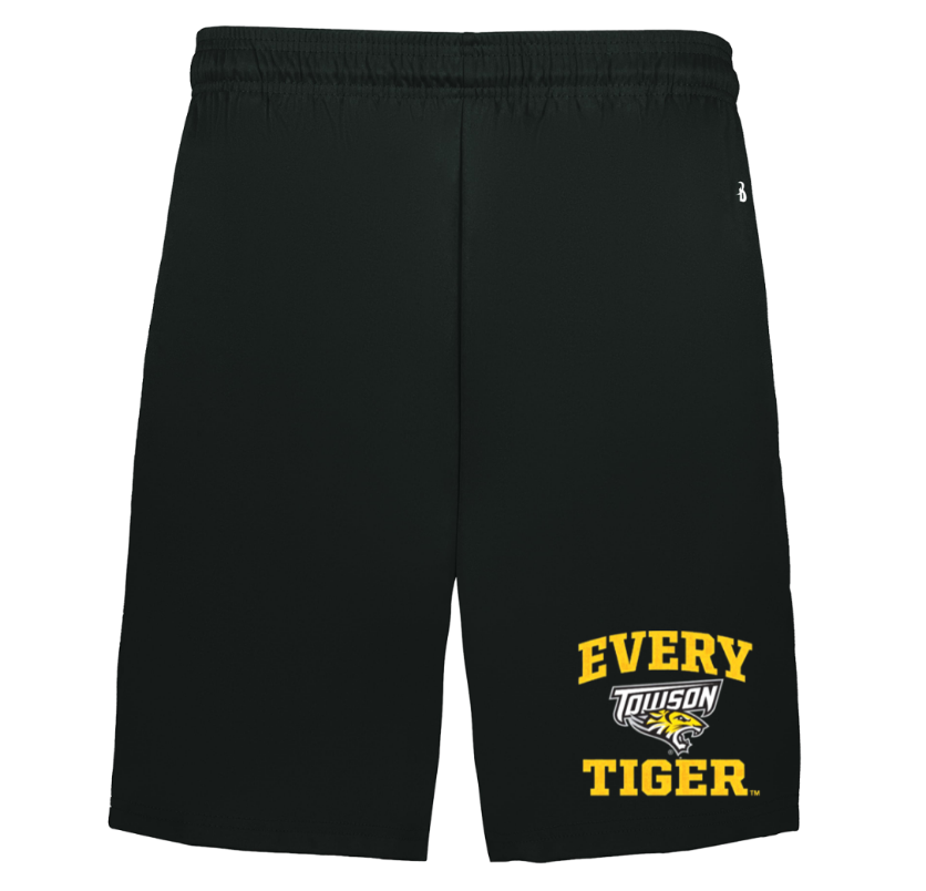 Black shorts with gold and white “EVERY Tiger” logo on the lower right leg.