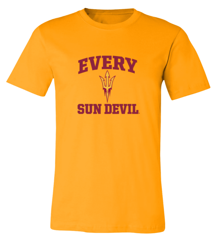 Orange T-shirt with maroon “EVERY SUN DEVIL” text and a pitchfork logo
