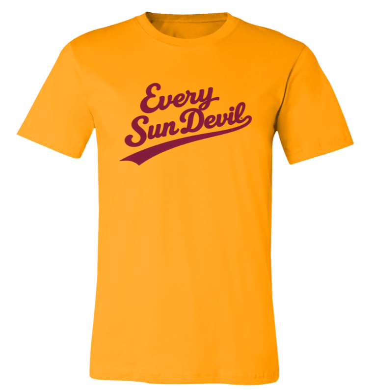 Orange T-shirt with maroon “Every Sun Devil” text logo on the chest
