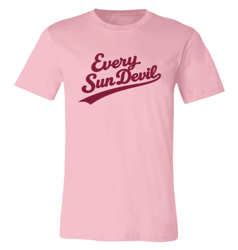 Pink T-shirt with “Every Sun Devil” text in maroon script