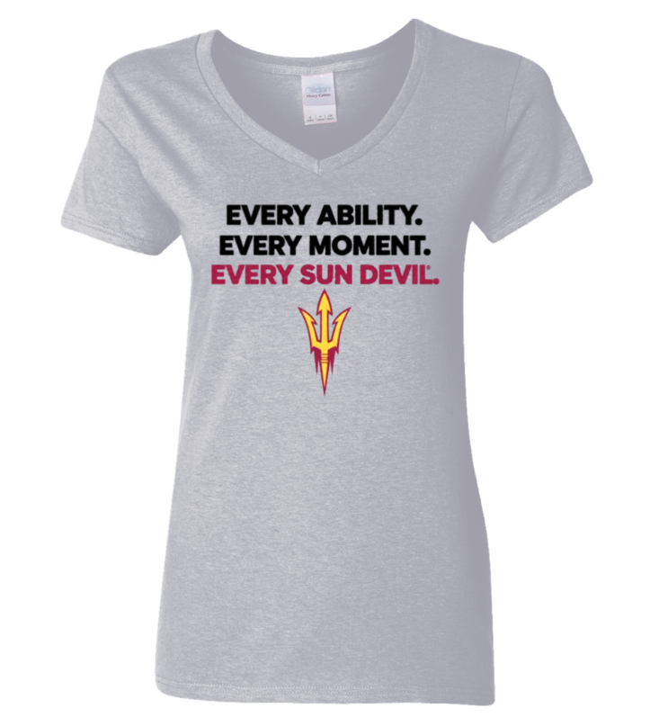 Gray T-shirt with text “EVERY ABILITY. EVERY MOMENT. EVERY SUN DEVIL.” and a trident logo