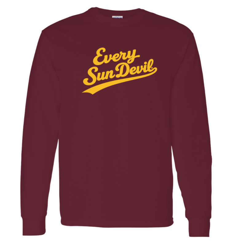 Maroon long-sleeve shirt with yellow “Every Sun Devil” text on the chest