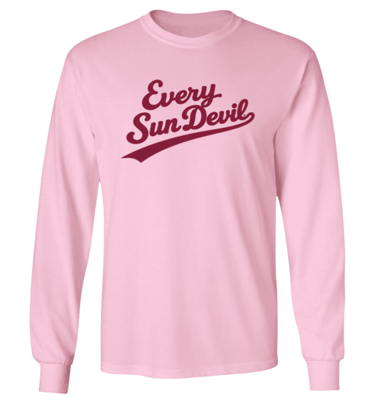 Pink long-sleeve shirt with “Every Sun Devil” text on the front.