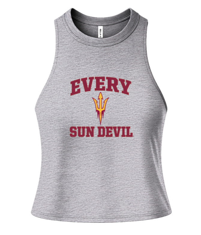 Gray tank top with maroon "EVERY SUN DEVIL" text and Arizona State pitchfork logo