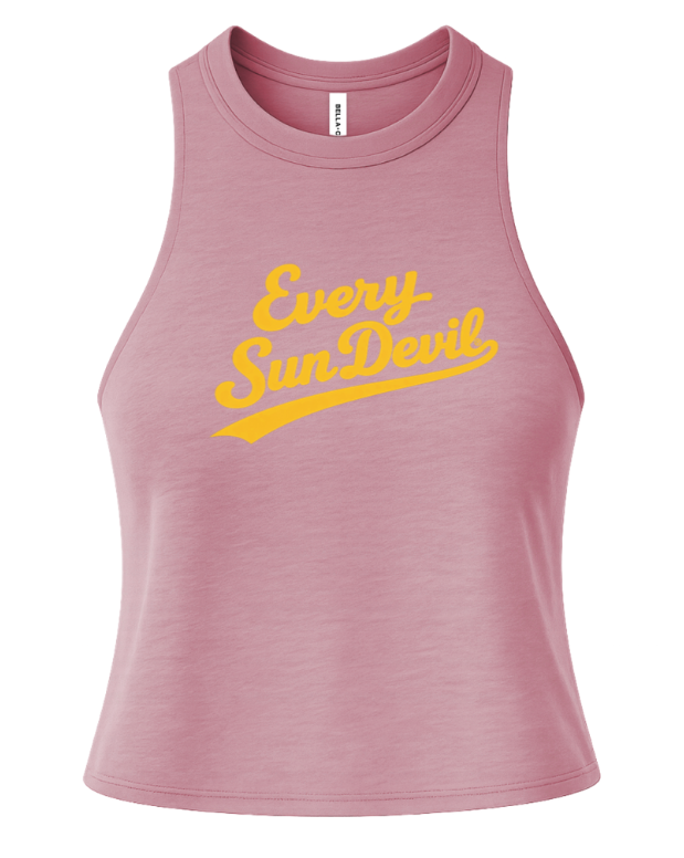 Pink sleeveless tank top with yellow “Every Sun Devil” text