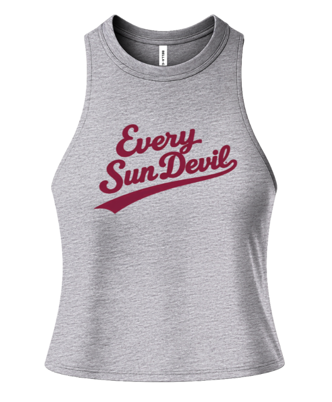 Gray sleeveless tank top with maroon “Every Sun Devil” text