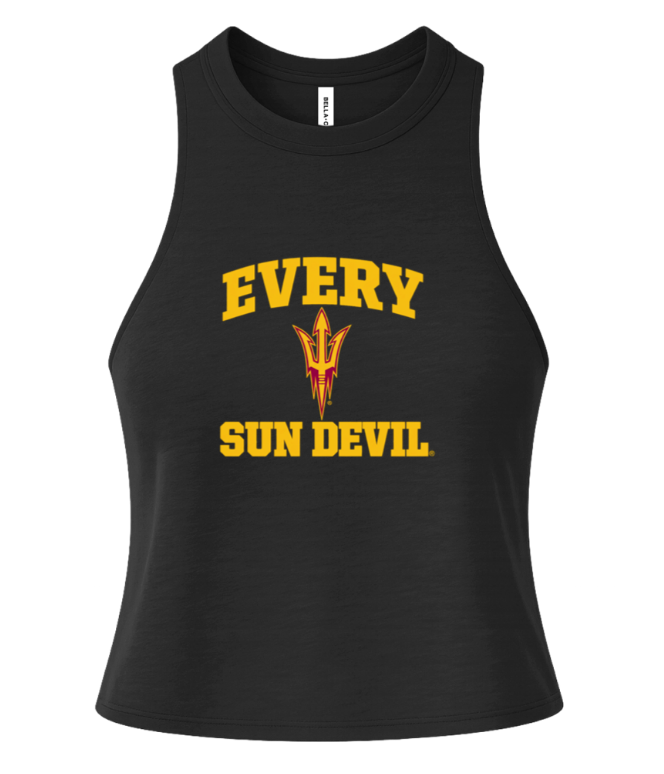 Black sleeveless tank top with yellow “EVERY SUN DEVIL” text and Sun Devil logo