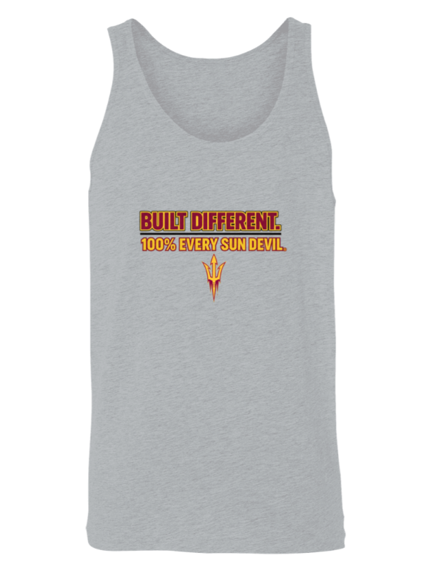 Gray tank top with orange-and-black “BUILD DIFFERENT, DON’T EVERYDAY” graphic on the chest