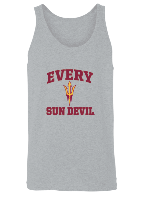 Gray tank top with maroon “EVERY SUN DEVIL” text and a pitchfork logo in the center