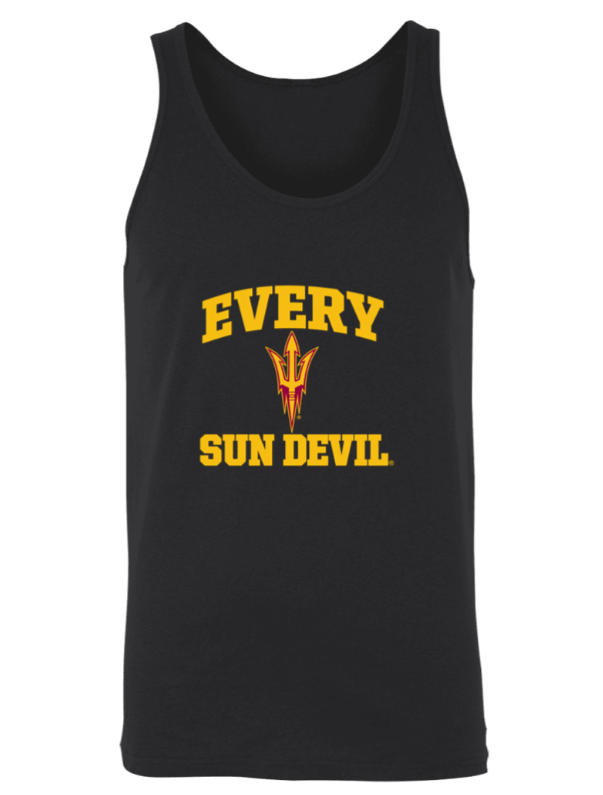 Black tank top with gold “EVERY SUN DEVIL” text and pitchfork logo.