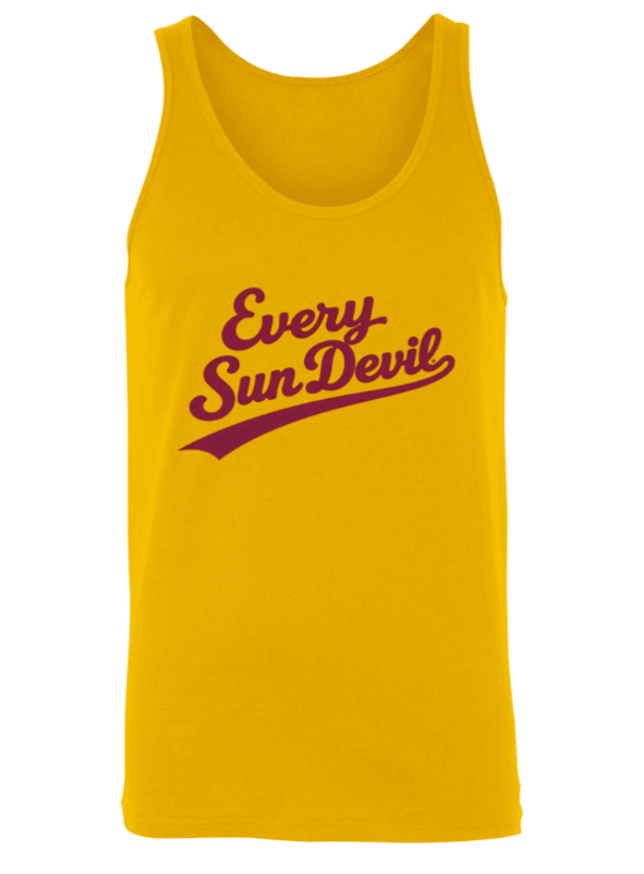 Yellow tank top with maroon “Every Sun Devil” text logo on the front