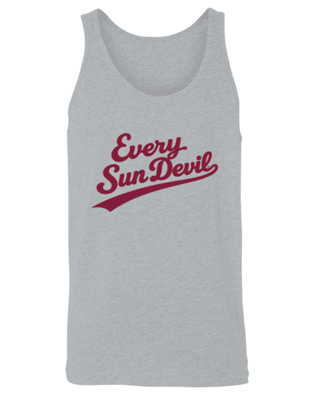 Gray tank top with burgundy “Every Sun Devil” text across the chest