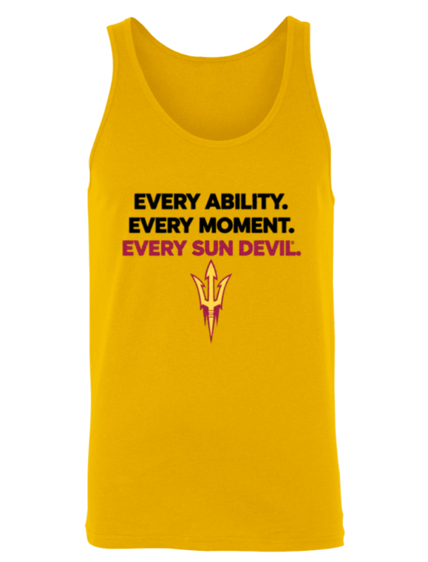 Yellow tank top with “Every Ability. Every Moment. Every Sun Devil.” text and pitchfork logo