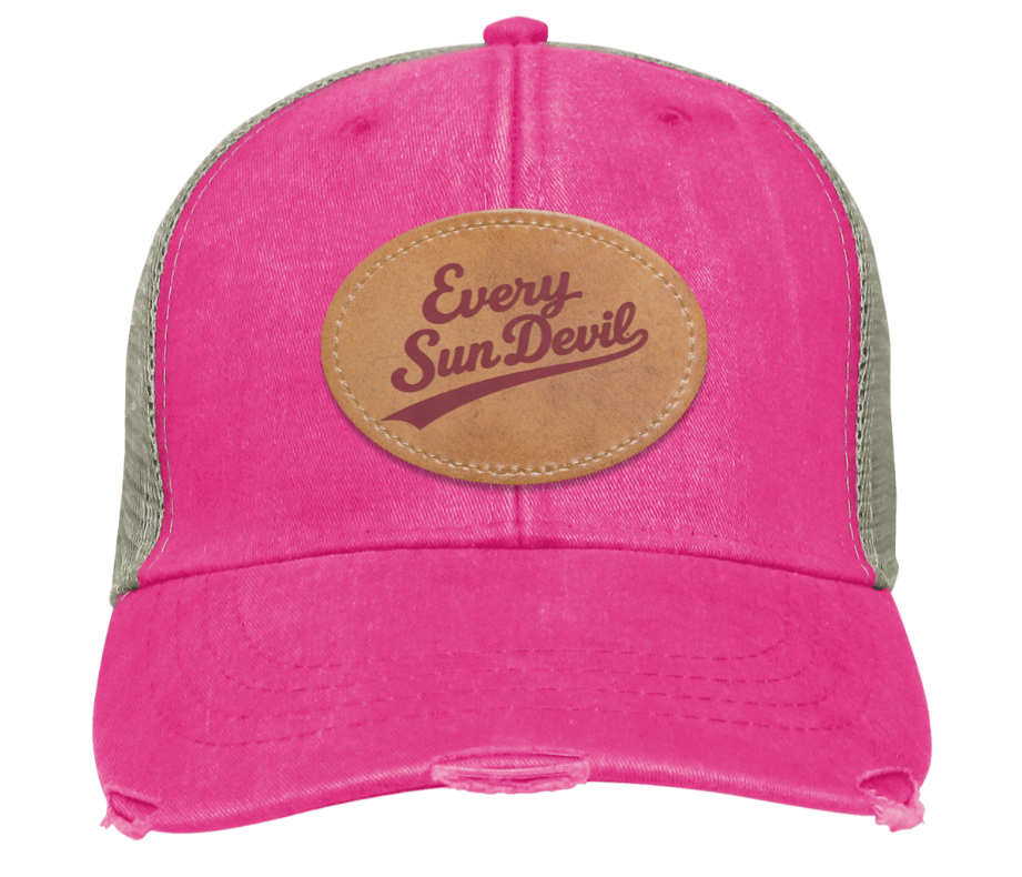 Pink and gray trucker hat with “Every Sun-Devil” patch on the front