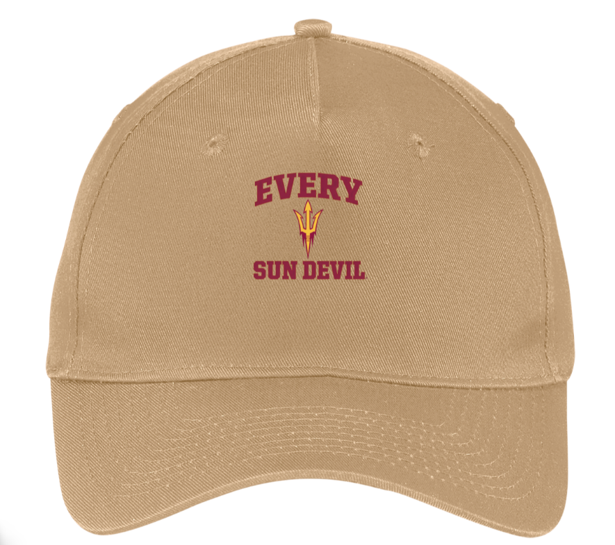 Tan baseball cap with “EVERY SUN DEVIL” text in maroon and gold logo