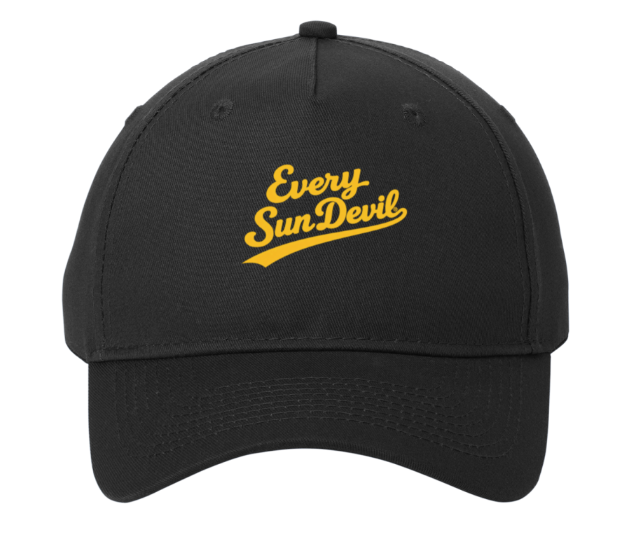 Black baseball cap with yellow “Every Sun Devils” logo embroidered on the front