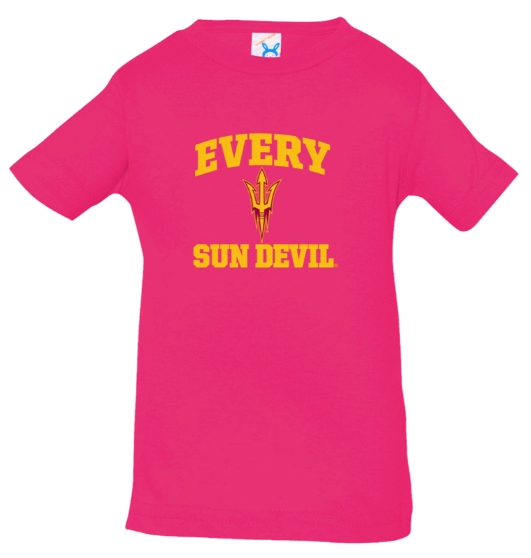 Hot pink T-shirt with yellow “EVERY SUN DEVIL” text and trident logo