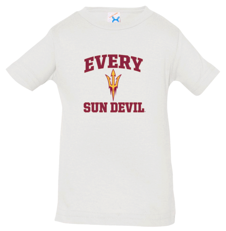 White T-shirt with Arizona State Sun Devils logo and “EVERY SUN DEVIL” text in maroon and gold