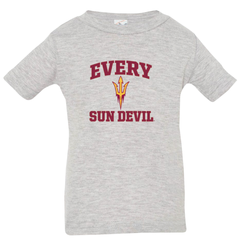 Gray T-shirt with maroon “EVERY SUN DEVIL” text and pitchfork logo on the front