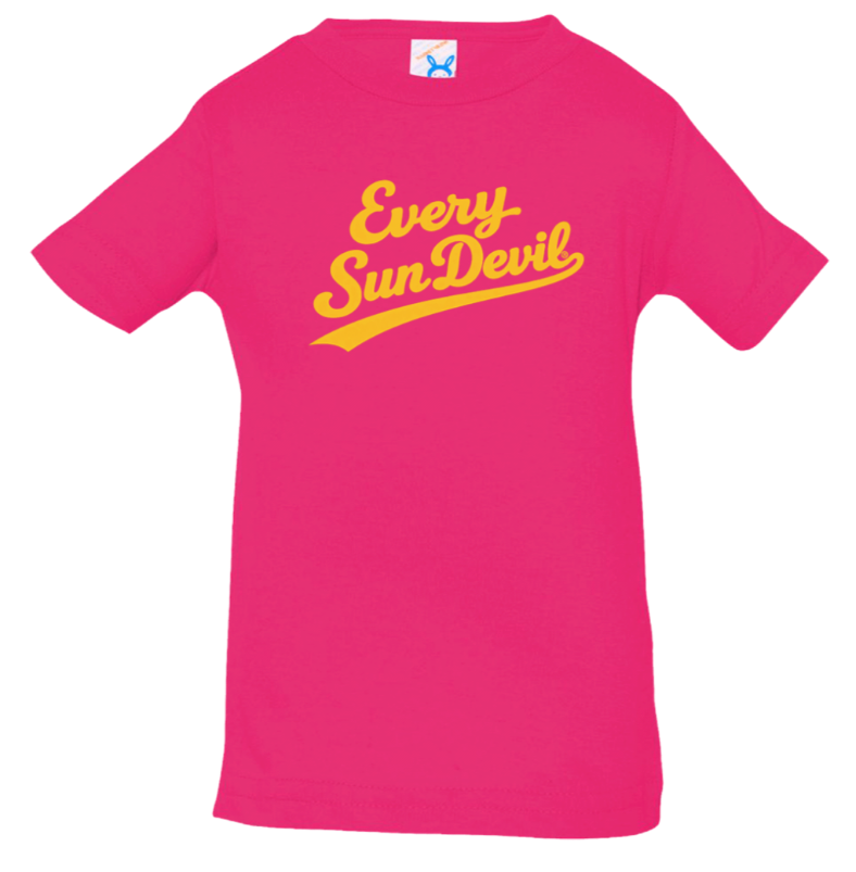 Bright pink T-shirt with yellow "Every Sun Devil" text on the front