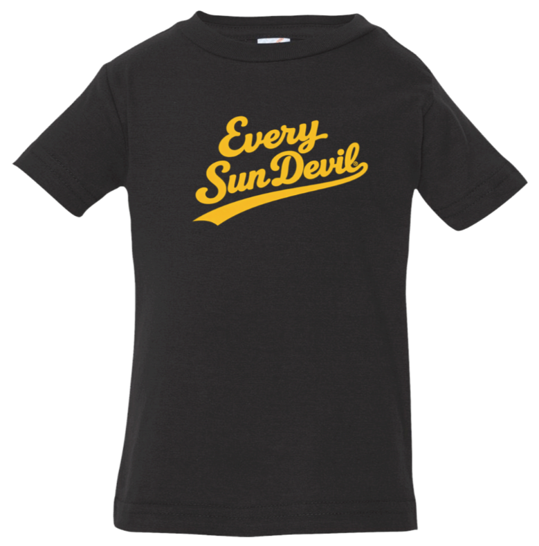 Black T-shirt with yellow “Every Sun Devil” text on the front