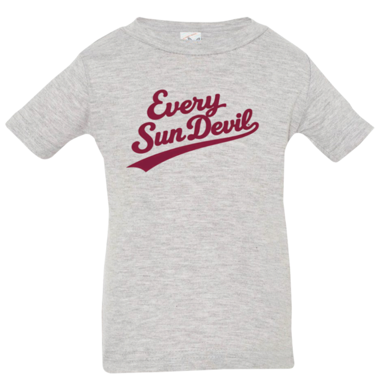 Light gray T-shirt with maroon “Every Sun-Devil” text across the chest