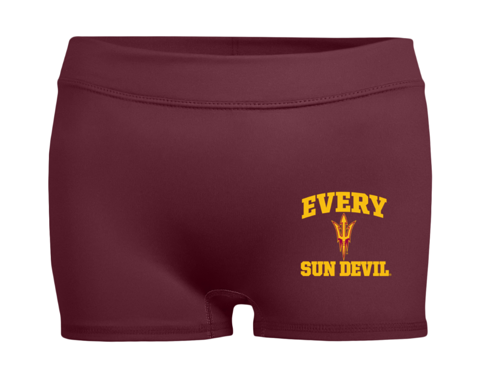 Maroon boyshorts with yellow “EVERY SUN DEVIL” text on the right side