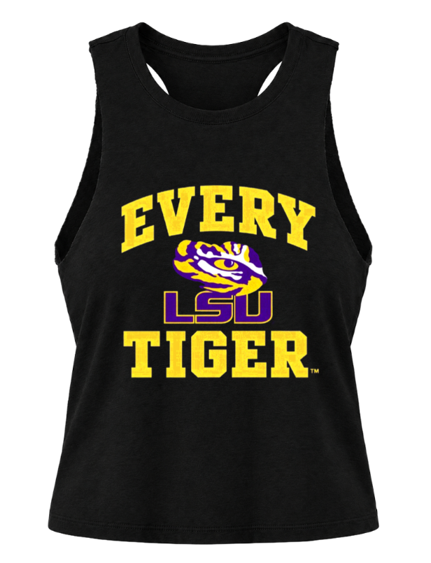 Black sleeveless tank top with gold “EVERY LSU TIGER” text and LSU Tigers logo.
