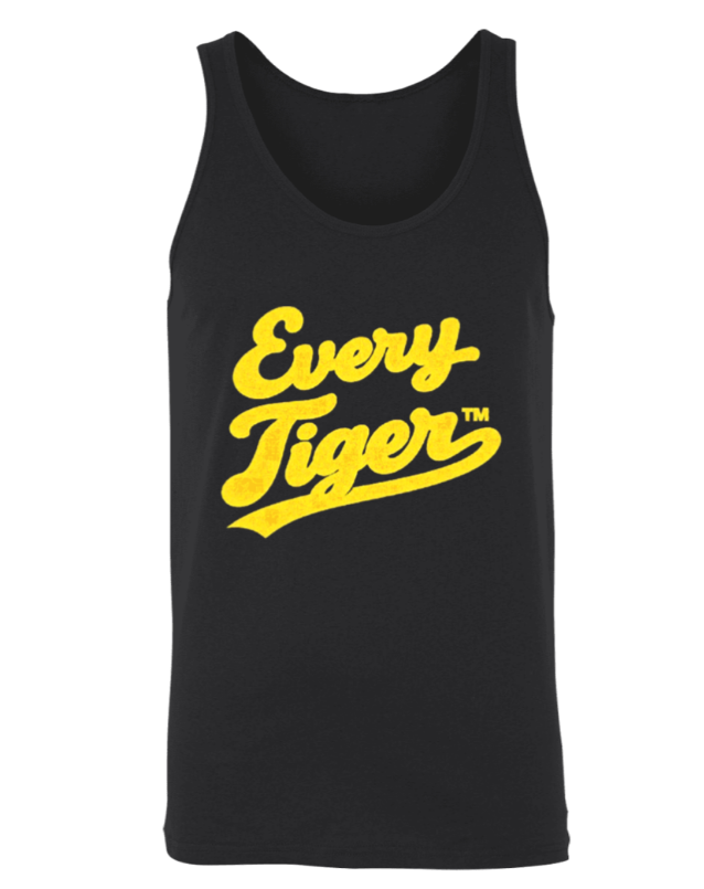 Black tank top with yellow “Every Tiger” text logo