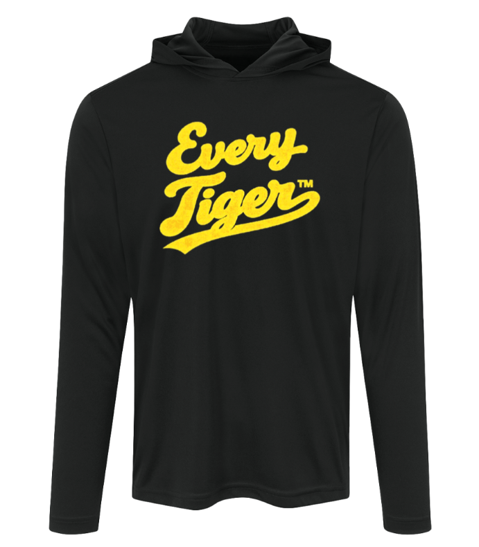 Black hoodie with yellow “Every Tiger” logo on the chest