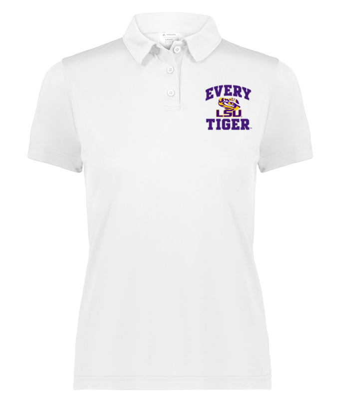 White polo shirt with “Every Tiger” logo on the left chest