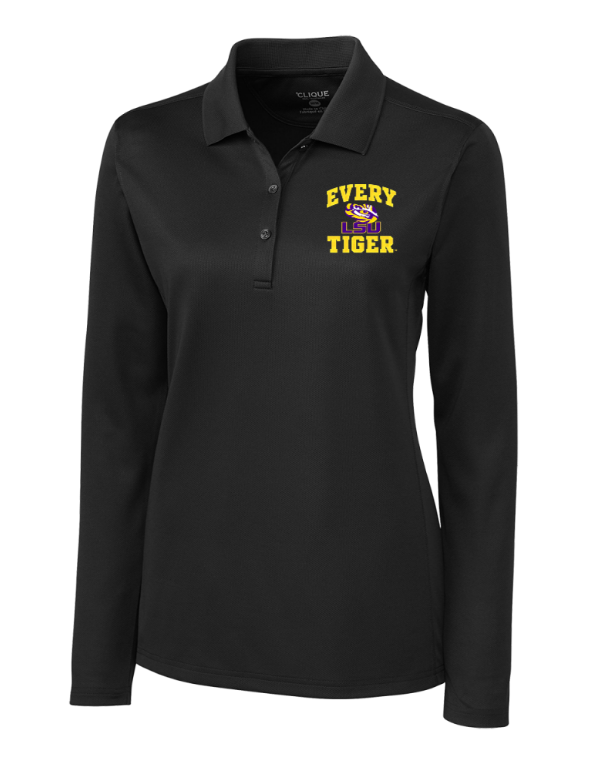 Black long-sleeve polo with yellow “EVERY TIGER” logo on the chest