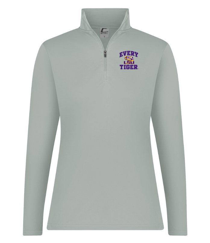 Light gray quarter-zip pullover with “EVERY CAT TIER” text on the chest