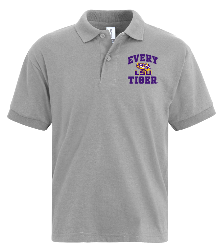 Gray polo shirt with LSU Tigers logo and “Every Tiger” text on the chest